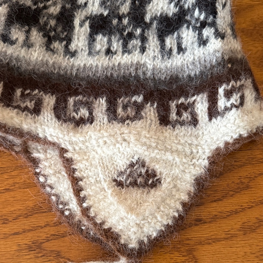 Cozy White and Brown Alpaca Handmade Knit Peruvian Design Hat - Picture 7 of 10